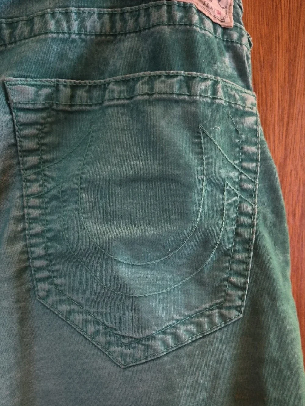 True Religion Green Pants with Metal Logo Button Size 34